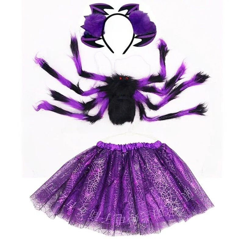 

Children's Halloween Party Spider Back Decor Puffy Skirt Hairband Set Festival Party Decoration Cos Spider Set