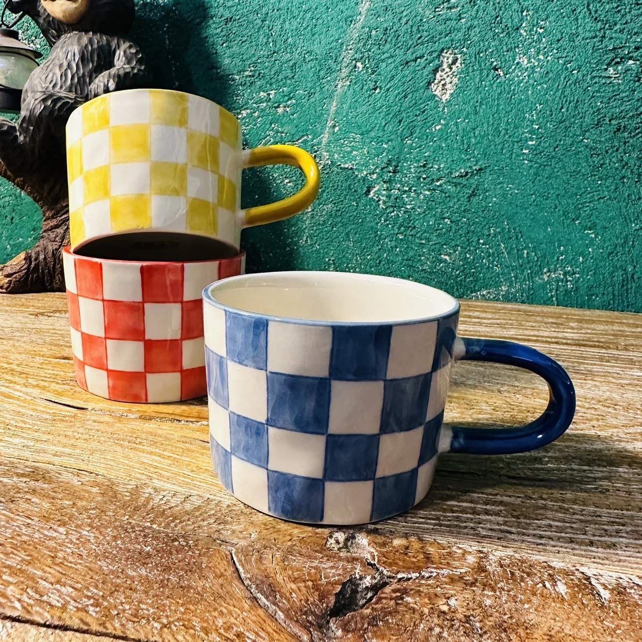 

Ceramic Hand-painted Underglaze Color Coffee Cup, High Color, Retro Lattice Ceramic Cup, Gift From Friends and Lovers