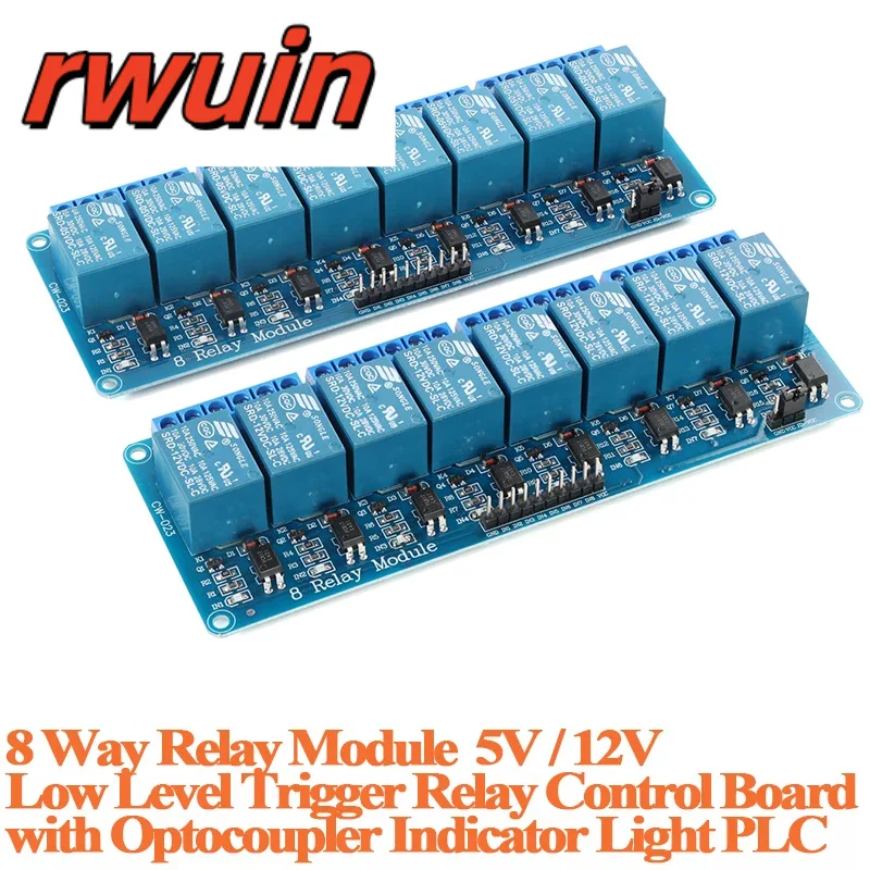 8 way Channel relay module 5V / 12V low level NPN trigger relay control board with optocoupler and indicator light PLC
