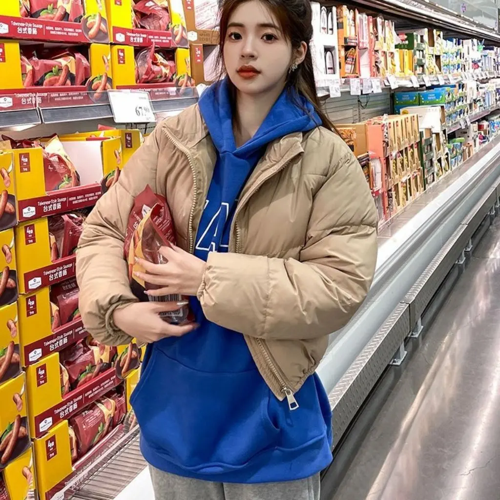

Women's Short Cotton Coat Winter Thickened Padded Jacket European American Style Stand-Up Collar Trendy Petite Size