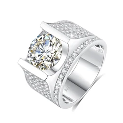 High Quality Real Silver Mens Ring Moissanite 4ct 10mm Round Cut Hip Hop Wedding Man Jewelry With Certificate Men Wedding Gift