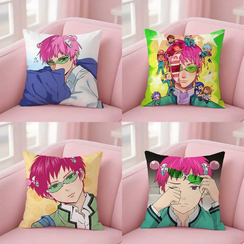 Cute S-Saiki Kusuo Cushion Cover For Living Room Bedroom Sofa Square Office Decorative Pillowcase Soft Throw Pillows Gift