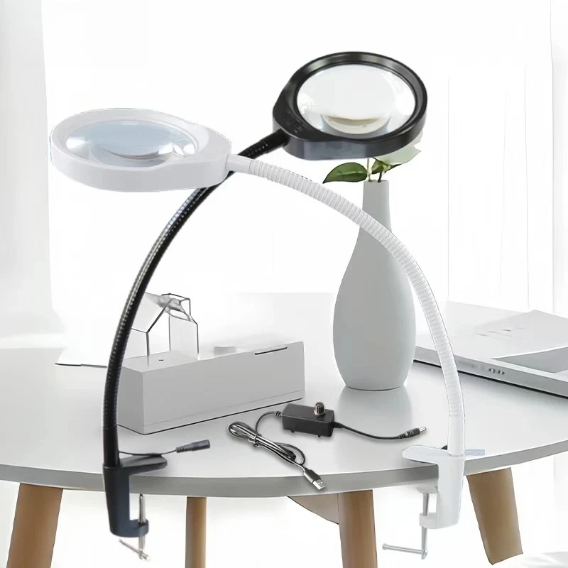 

HD Magnifying Glass 3X 5X 8X 10X Adjustable LED Lamp 127mm Big Magnifier for PCB Repair Book Reading 10X 20X Loupe Magnifying