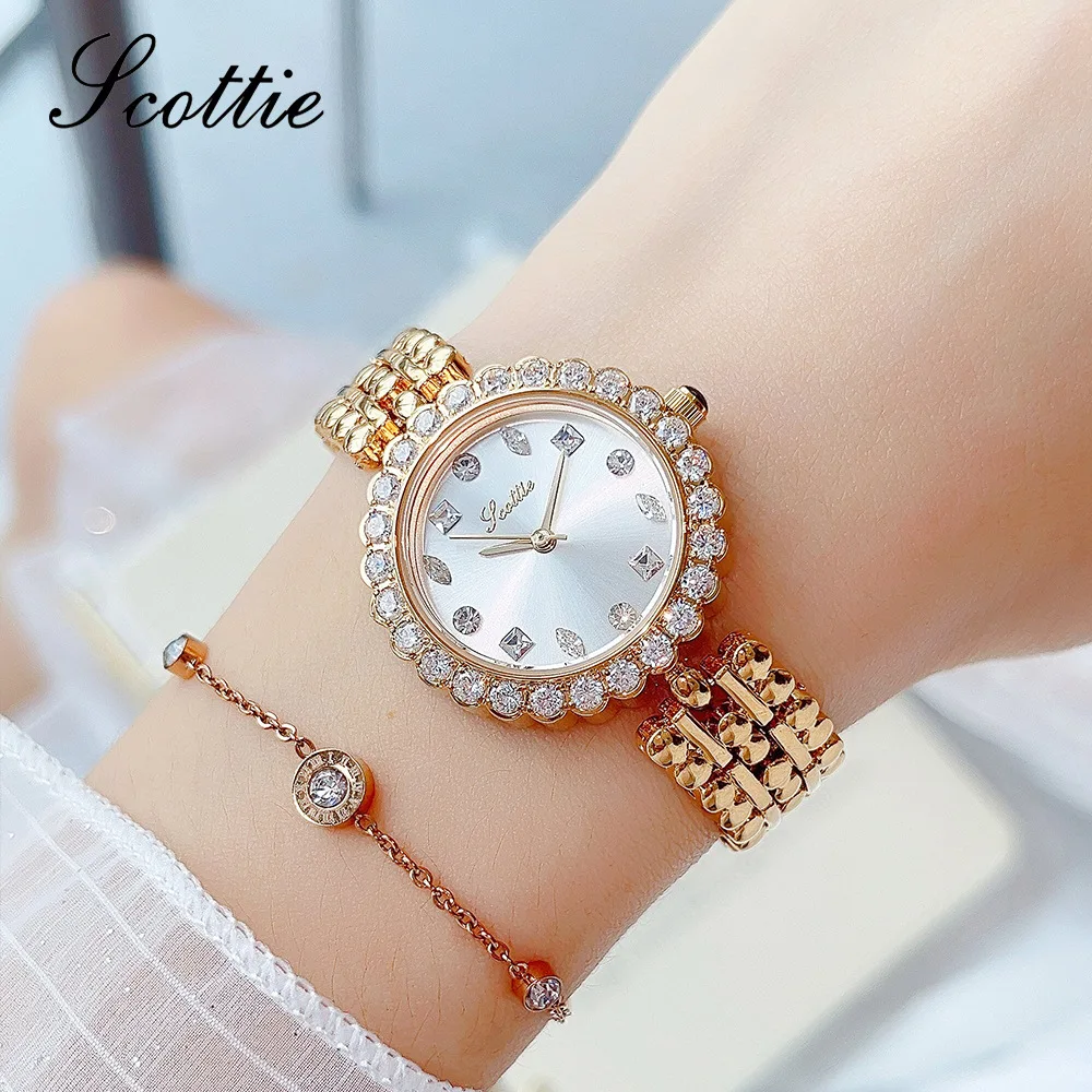 Scottie Women Quartz Watch Luxury Clock Gold Sliver Band Dial Vintage New Orologio Retro Stainless Steel Reloj Ladies Wristwatch