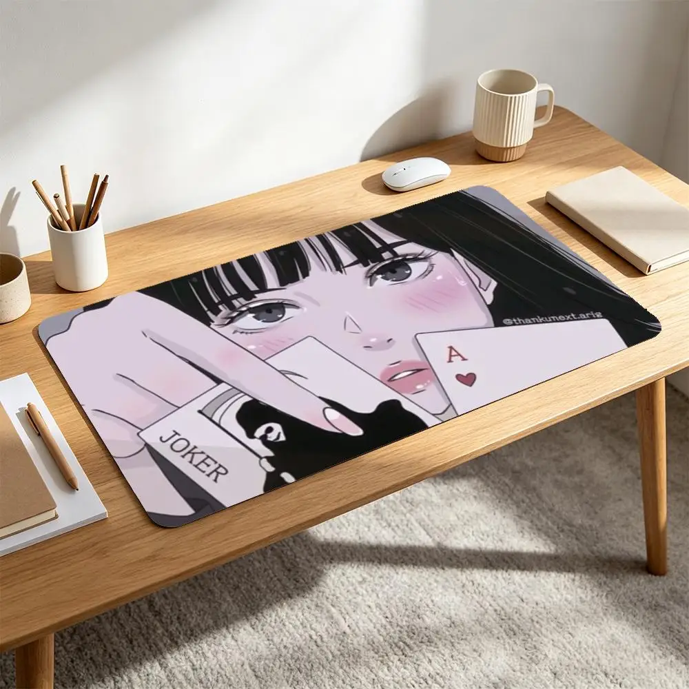 Vintage Anime Black Hair Girl Poker Card Desk Pad Anti-Slip Mousepad Heart A Joker Playing Card Manga alfombrillas gaming