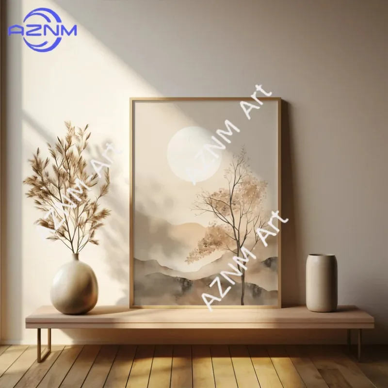Minimalist Sun Clouds Birds Nature Landscape Poster Japanese Mountain Lake Canvas Painting Wall Art for Living Room Home Decor