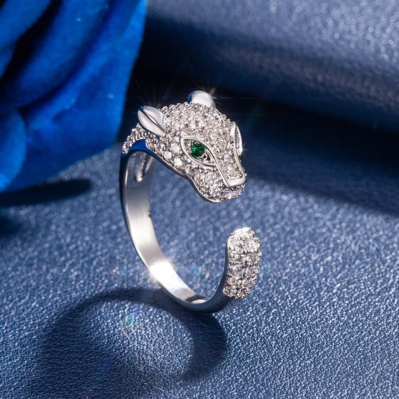Charms cute 925 Sterling silver Crystal leopard head Rings for women lady men casual fashion party wedding engagement Jewelry