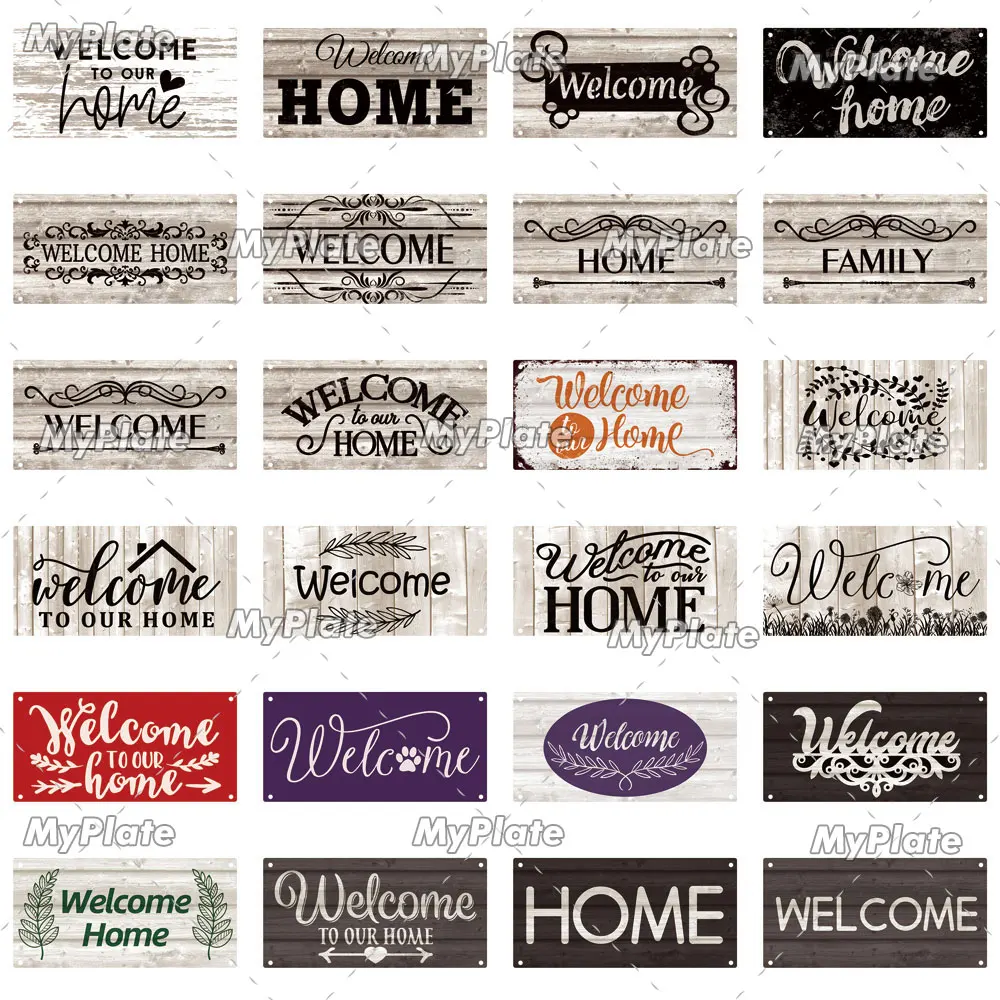 [MyPlate] Welcome Sign Door Wooden Wall Plaque Home Wood Plate Home Door Wall Deocr Man Cave Hanging Sign Family Gift