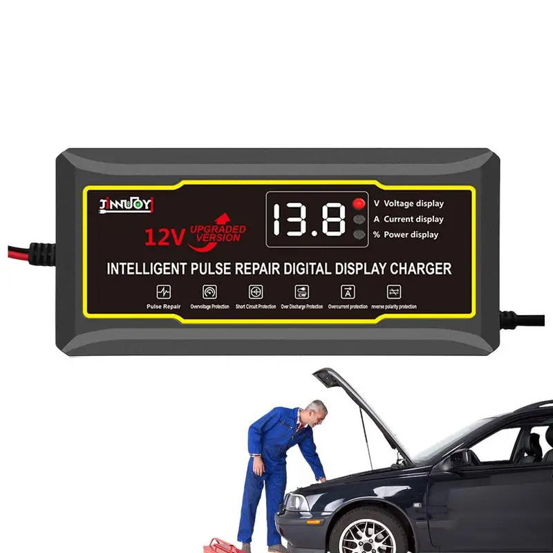 Smart Car Battery Charger 12V Car Battery Charger Pulse Repair Digital Display Charger Lead-acid Battery Pulse Repair For