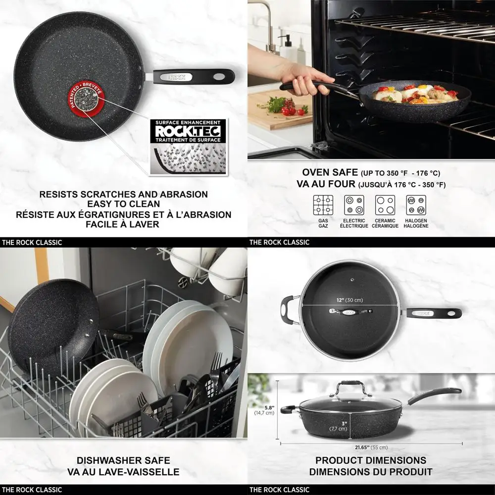 

Кастрюля-сковорода The Rock 12'' (30 см) с антипригарным покрытием и крышкой — прочная, кованая — для использования в духовке — без переплат — легко моется — черная