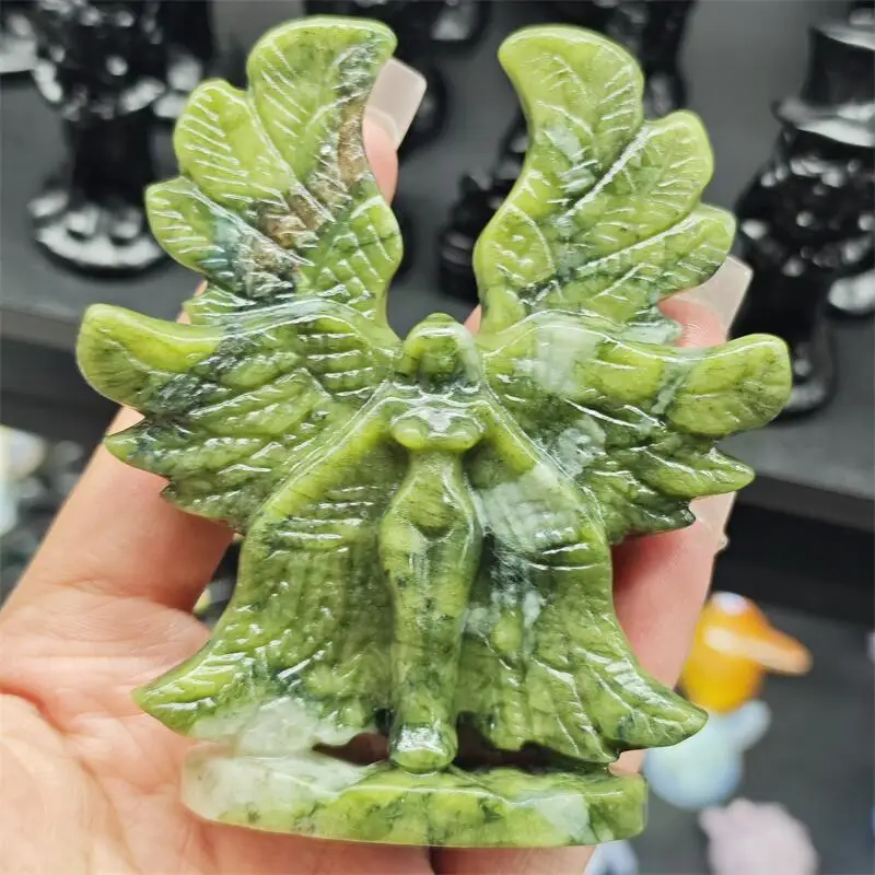 Natural Ophiolite Green Jade Seraph Angel Carving Reiki Healing Fengshui Stone Home Office Decoration Holiday Gift 1PCS