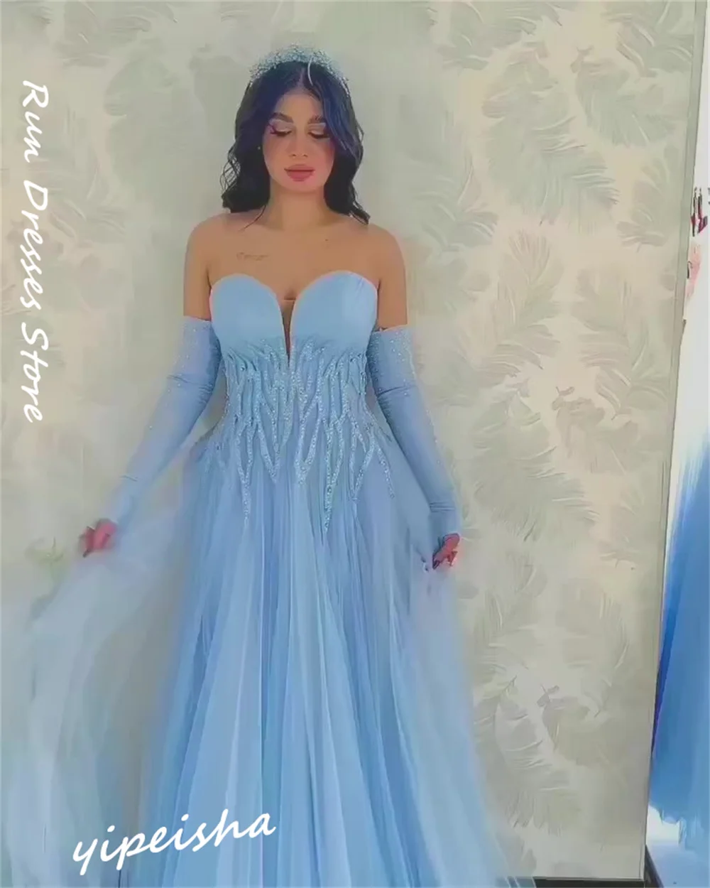 Yipeisha Schatz Ballkleid Ballkleider Pailletten netz/Tüll Neujahrs kleider Robe Frauen blaues Kleid