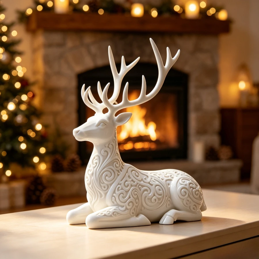 Elegant Reindeer Figurine Embossed Stag Sculpture Nordic Xmas Ornament Fireplace Shelf Table Decoration New Year Holiday Present