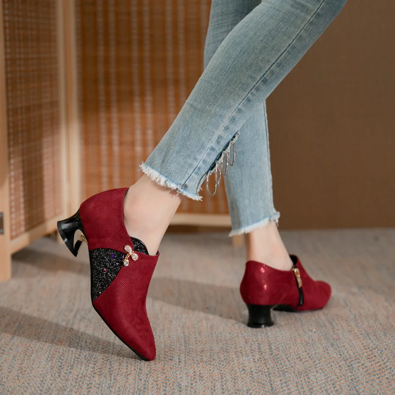 Women\'s Fashion Shoes Woman New Thick Heel Shallow Mouth Footwear Shaped Heel Color Blocking Party Shoe Everyday All-match Shoes