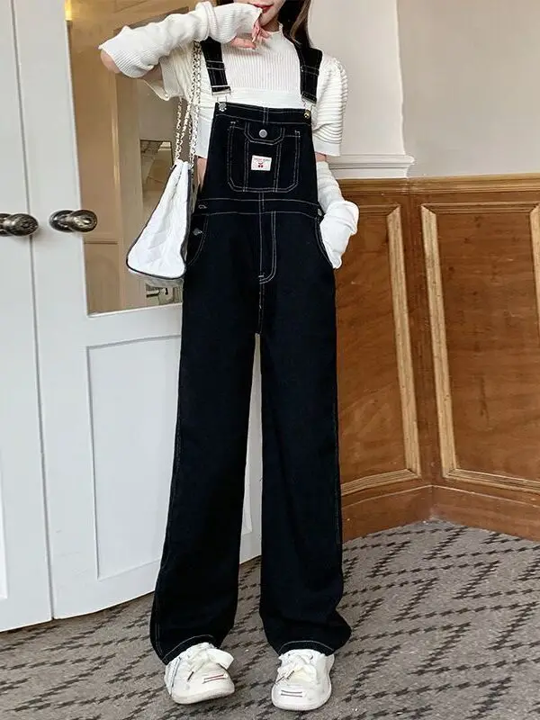 Vintage Large Size Denim Overalls Women's Fashionable One-Piece Pants Spring Autumn New Style for Plump Sisters Anti-Aging