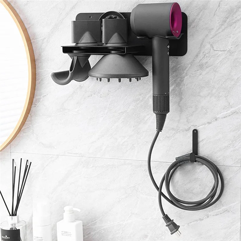 حامل مجفف الشعر الساخن يُعلق على الحائط، حامل مجفف الشعر، رف تخزين لمجفف الشعر دايسون الأسرع من الصوت