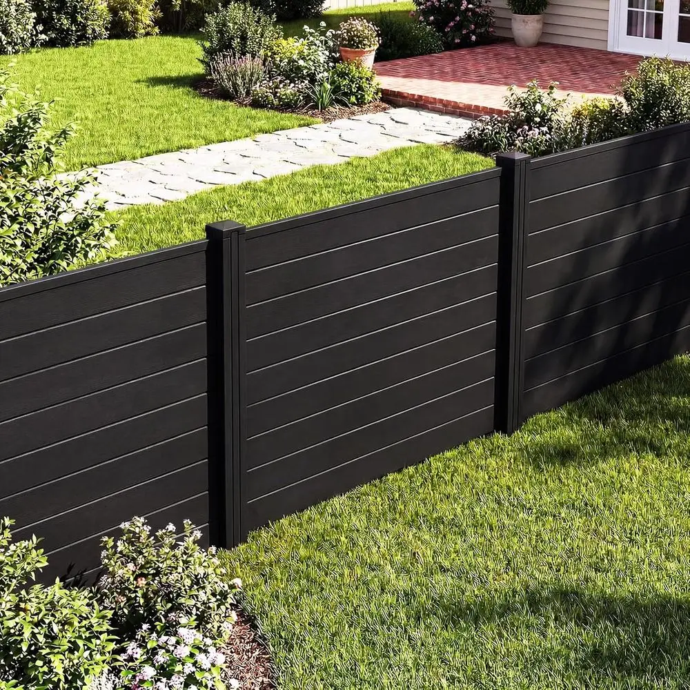 Air Conditioner ence 2 Panels - 48''W x 36''H Outdoor Privacy Sn Trash Can Enclosure with 3 Stakes, PP Vinyl reestanding Picket