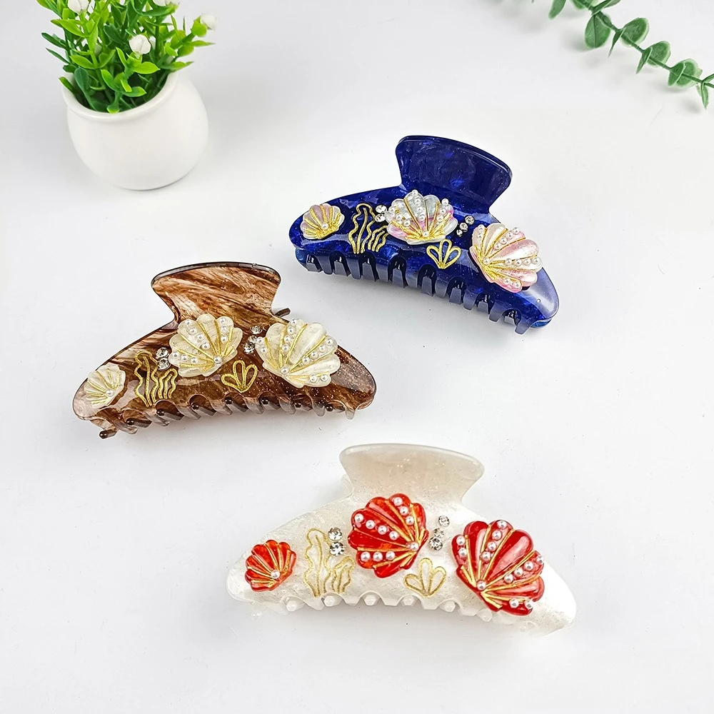 

10.5CM Large Pearl Shell Hair Claw Ocean Series Acrylic Claw Clips Summer Trendy Hair Clips for Women Girls Hair Accessories