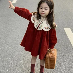 Girls New Chinese Design Fashion Long Sleeve Top 2024 Winter Dress Vintage Cape Warm Cloak Kids Dresses for Girls