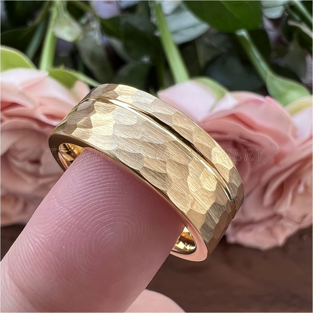 8 mm Eheringe aus Wolframkarbid für Männer und Frauen, Verlobung, Modeschmuck, gehämmerter, versetzter, gerillter, gebürsteter Finish, bequeme Passform – Detail 19