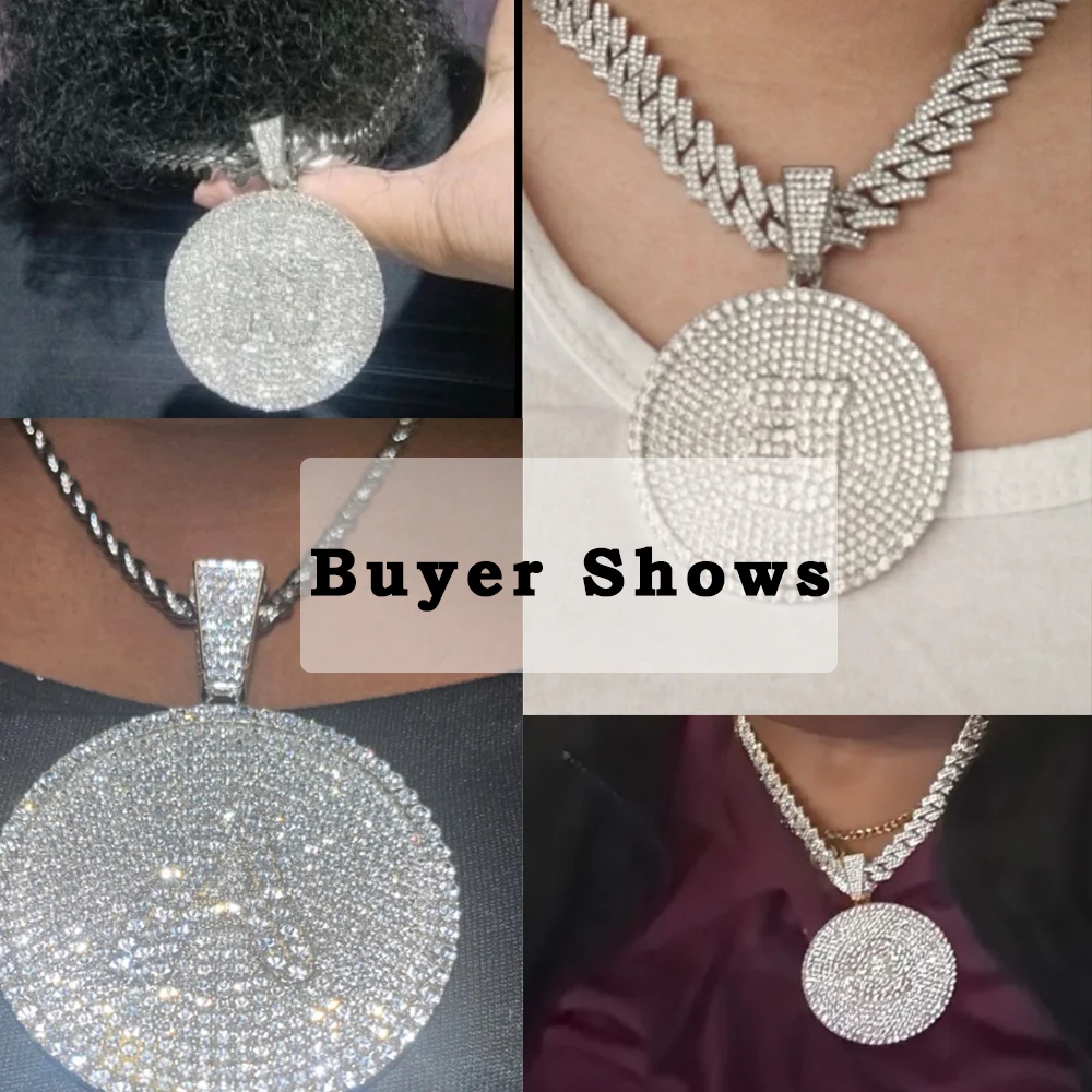 Iced Out Round Initial Pendant Necklace 14MM Rhombus Cuban Link Chain 26 Letters Chain Necklaces Women Men Hiphop Jewelry