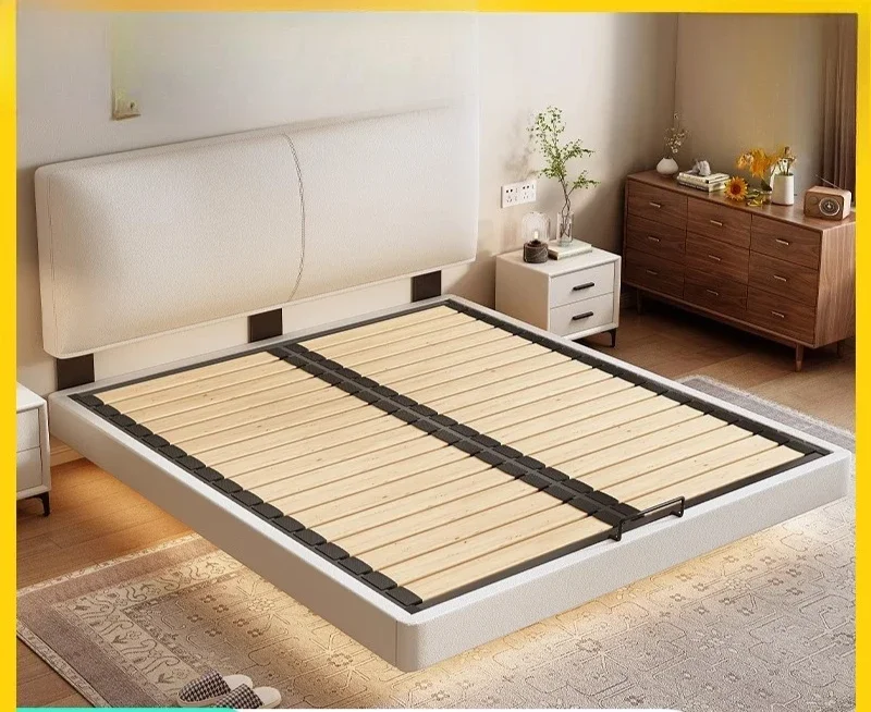 Modern all-solid wood bed steel frame bed small apartment master bedroom ultra-thin
