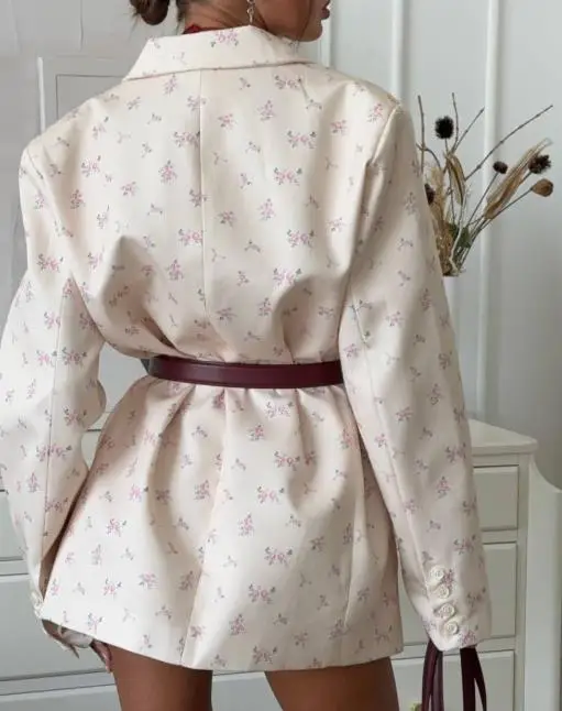 Women's Floral Suit Jacket Summer 2025 Fashionable Sweet Collar Tied Long Sleeved Trendy Women's Clothing