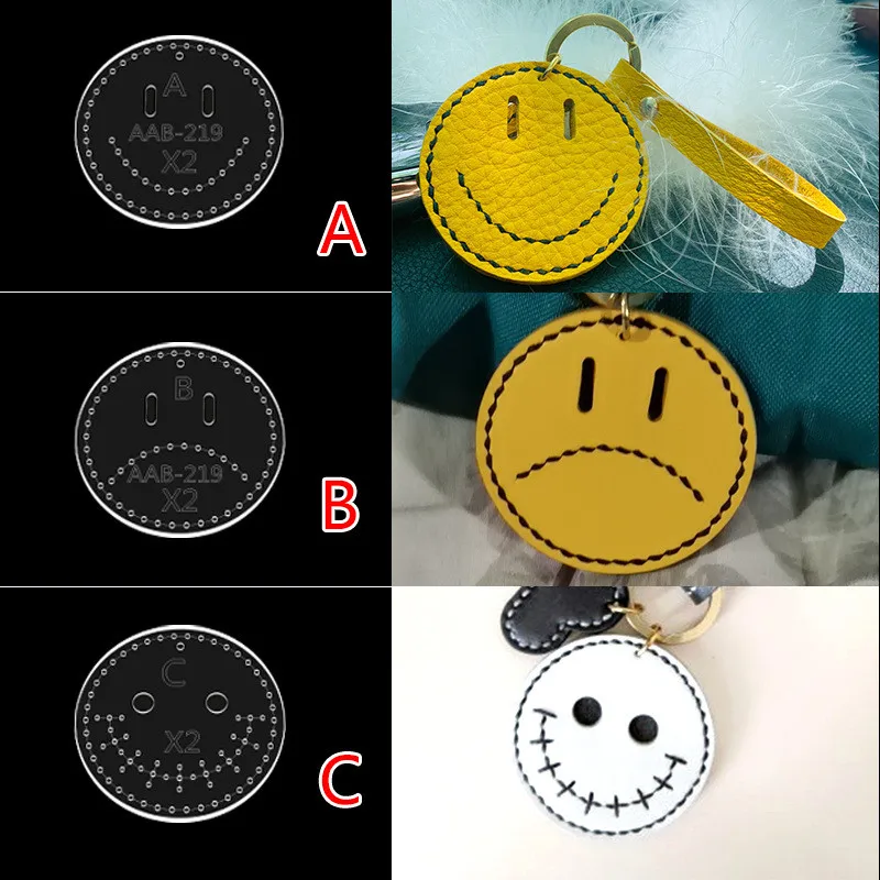 Acrylic Stencil Template for Sewing, Handmade Craft Key Ring Parts, Smiley Sewing Pattern, Accessories with Holes, 6x6cm