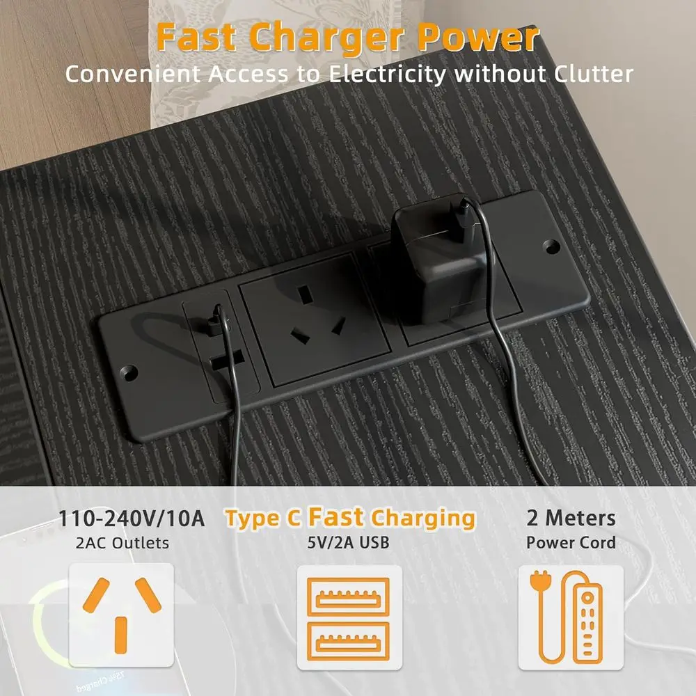 مكتب ألعاب مدمج على شكل حرف L مع منافذ، أرفف قابلة للعكس، 40 أسود للاستخدام في المكاتب المنزلية #6