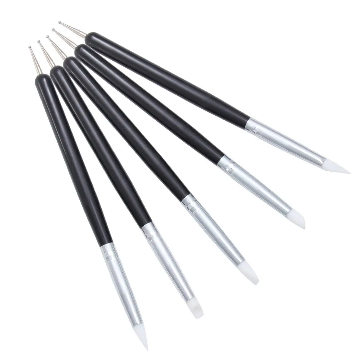 5-delige duurzame siliconen nail art penborstelset Lichtgewicht professionele nagelvoeringborstels Dubbele kop manicureset voor detaillering