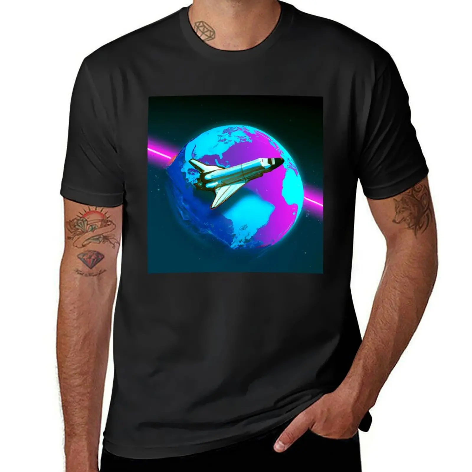 Space Shuttle Orbiting the Earth T-Shirt oversizeds vintage clothes oversized t shirt men