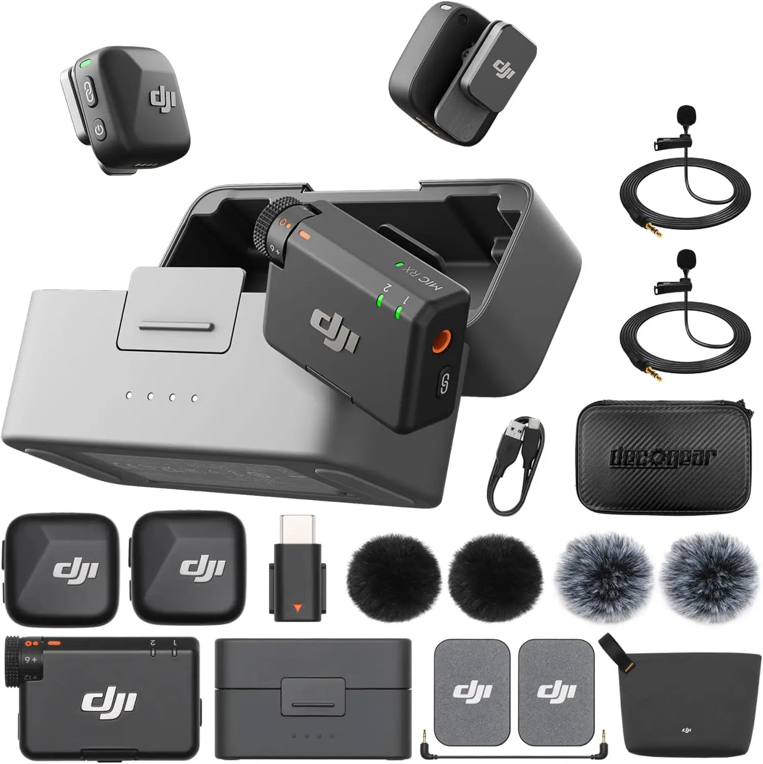 Mic Mini (2 TX + 1 RX + Charging Case) Wireless Lavalier Microphone, Ultralight, Noise Cancelling, Up to 48-Hour Battery Life Bu
