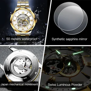OUFINKE-ATOMATISCHE MECHANISCHE KREIS FÜR MÄNGER, Luxusmarke, importierte japanische Bewegung, Saphirspiegel, Skelett, undurchlässige Armbanduhr 6 importierte Uhr der Hauptverkäufe - №5