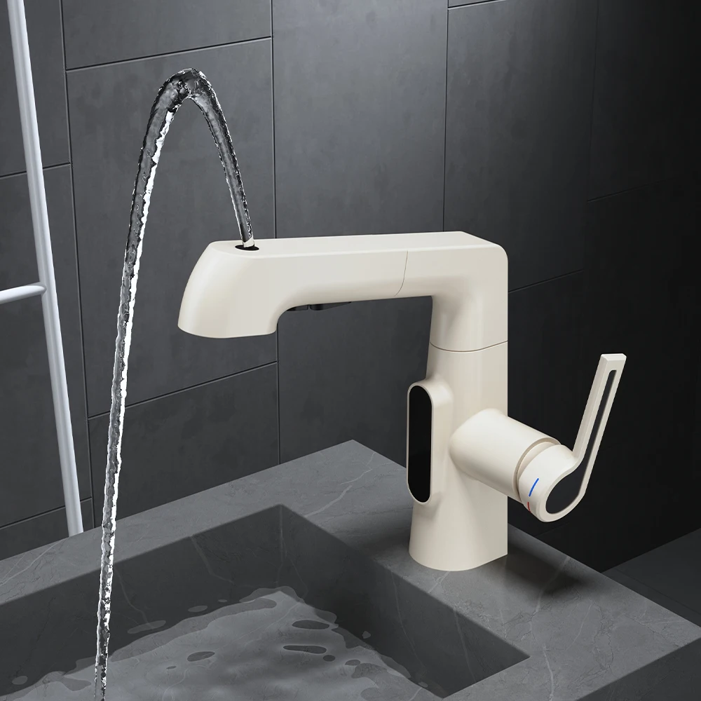 SKOWLL Extendable Pull-Down Sink Faucet 2 Water Flow Modes Modern Bathroom Tap