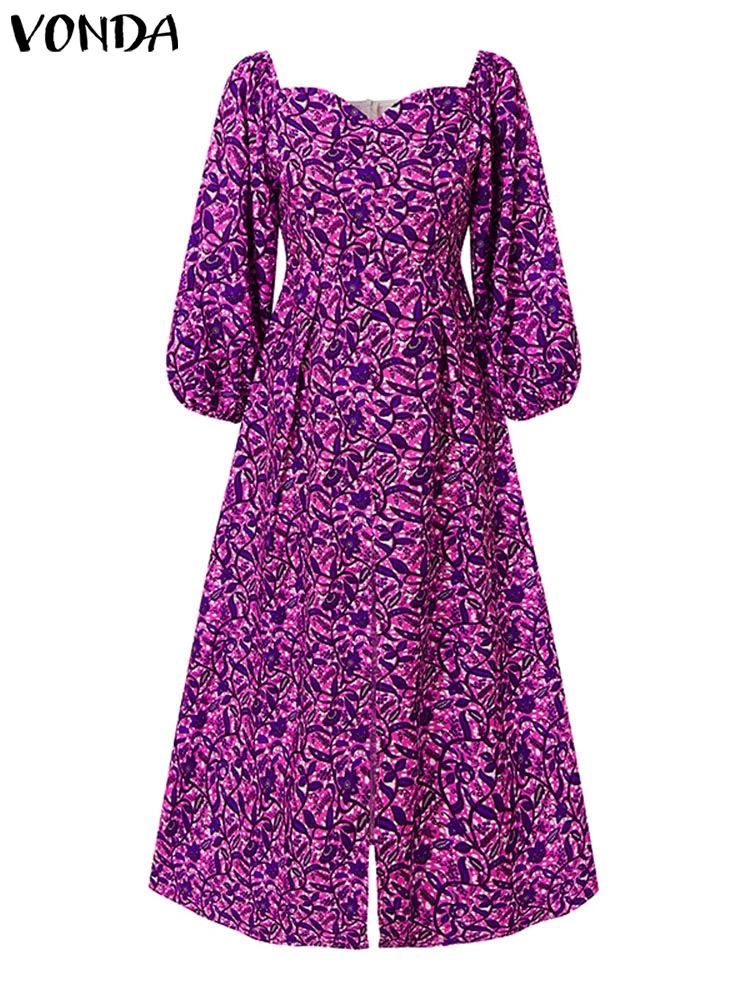 

Plus Size 5XL VONDA 2025 Summer Women Bohemian Maxi Dress Off Shoulder Sundress Floor-Length Printed Vestidos Casual Loose Robe