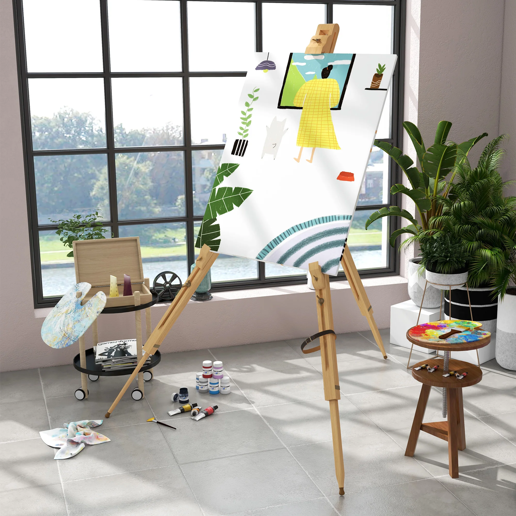 Vinsetto folding wooden painting easel height adjustable 93x84x183 cm