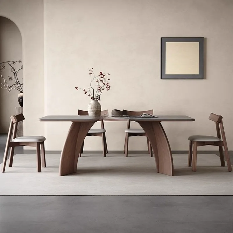 Medieval solid wood small  rock slab  table Modern simple dining table and chair combination Walnut rectangular dining table