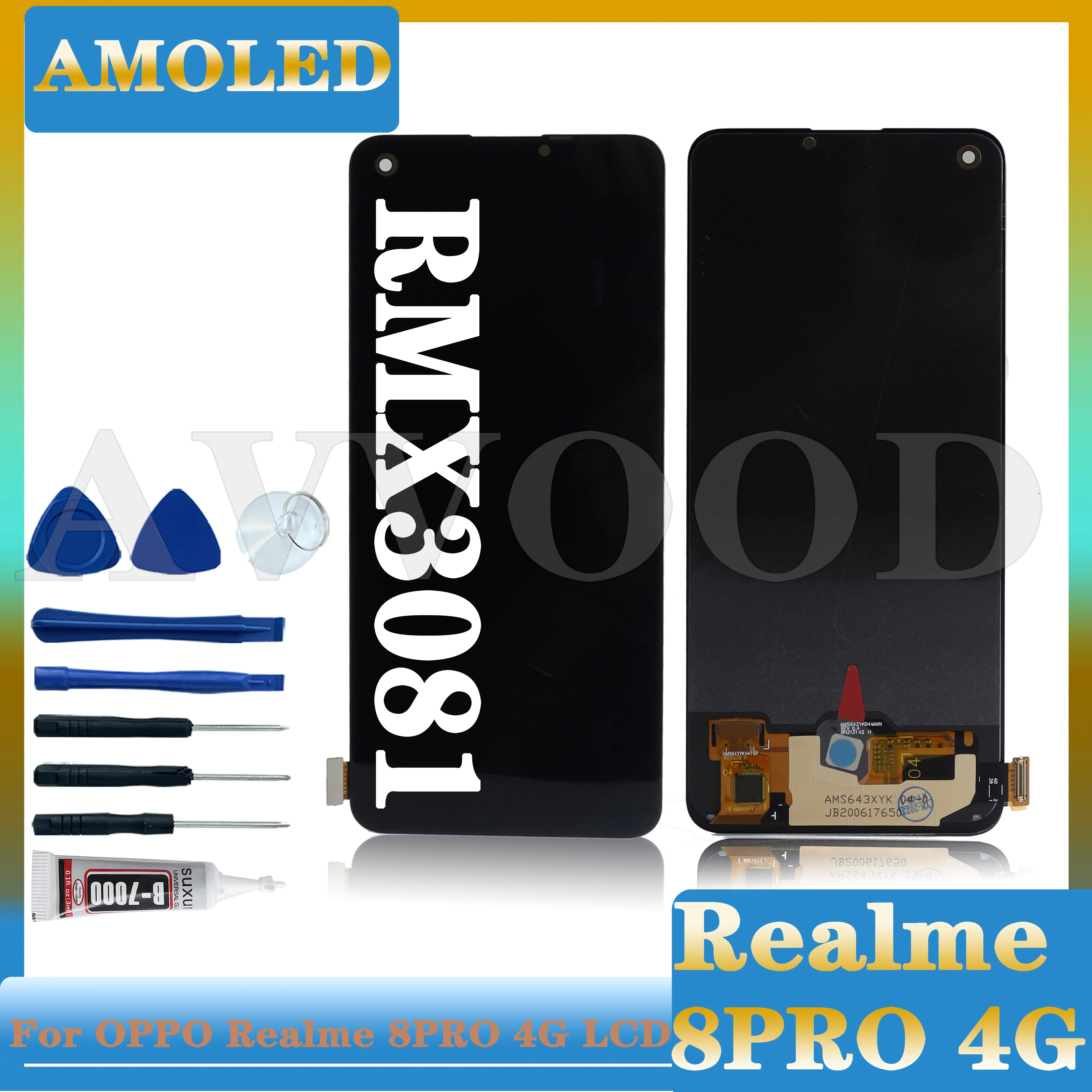 

AMOLED For Realme8 pro 4g RMX3081 LCD Display Touch Screen Sensor Digitizer Assesmbly Replacement Parts For Realme 8 pro Display