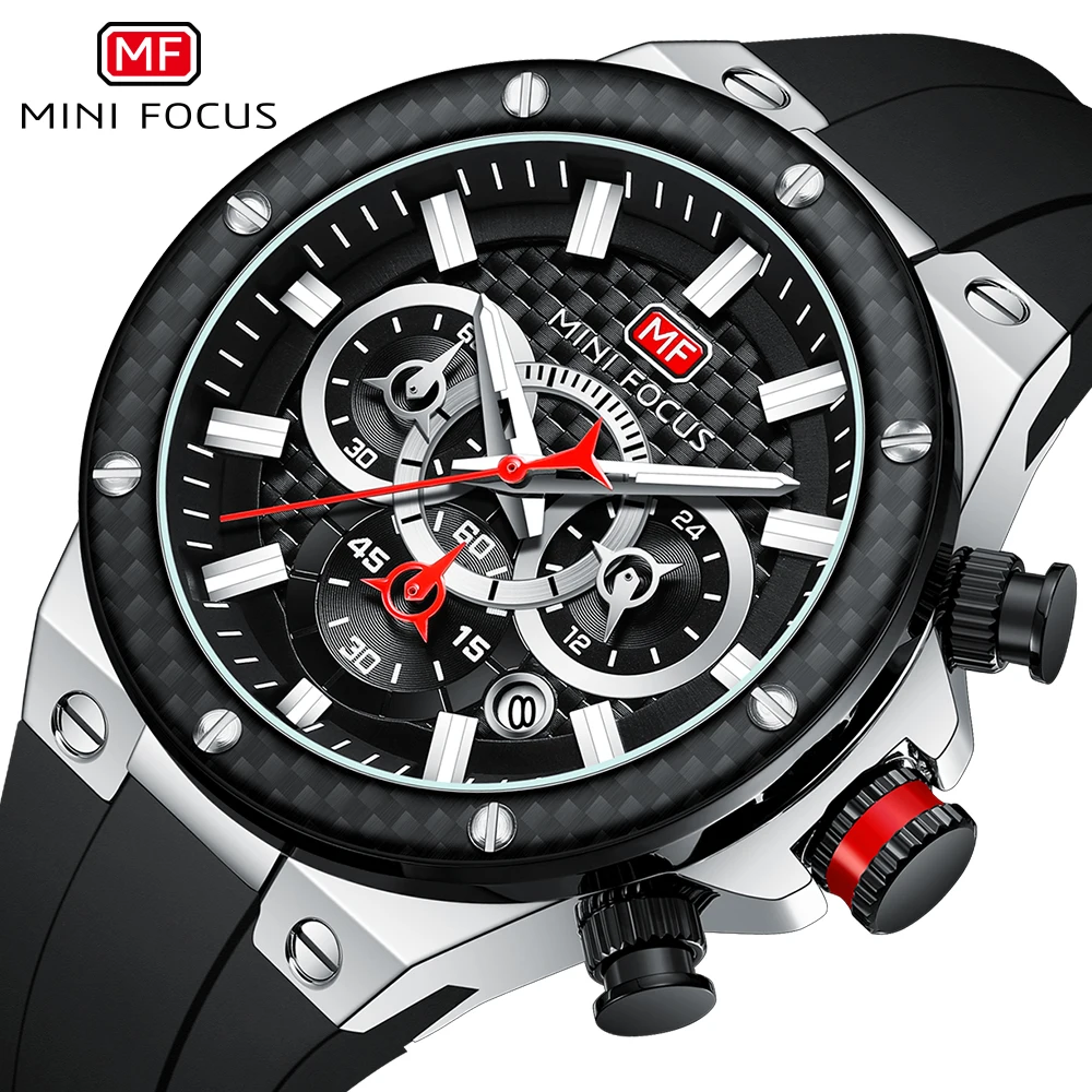 MINI FOCUS Fashion Racing Quartz Watch for Men Multifunction Dial Silicone Strap Luminous Hands Luxury Waterproof Watches 0468G