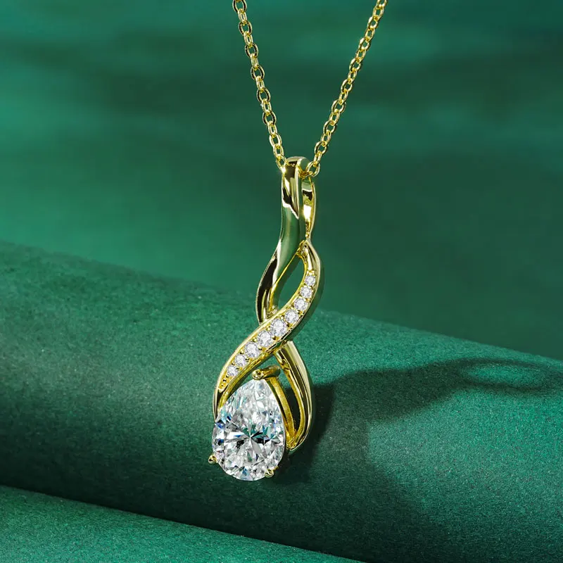 IOGOU 2CT Pear Cut VVS1 Moissanite Infinity Twist Pendant Necklace for Women 925 Sterling Silver High Quality Engagement Jewelry