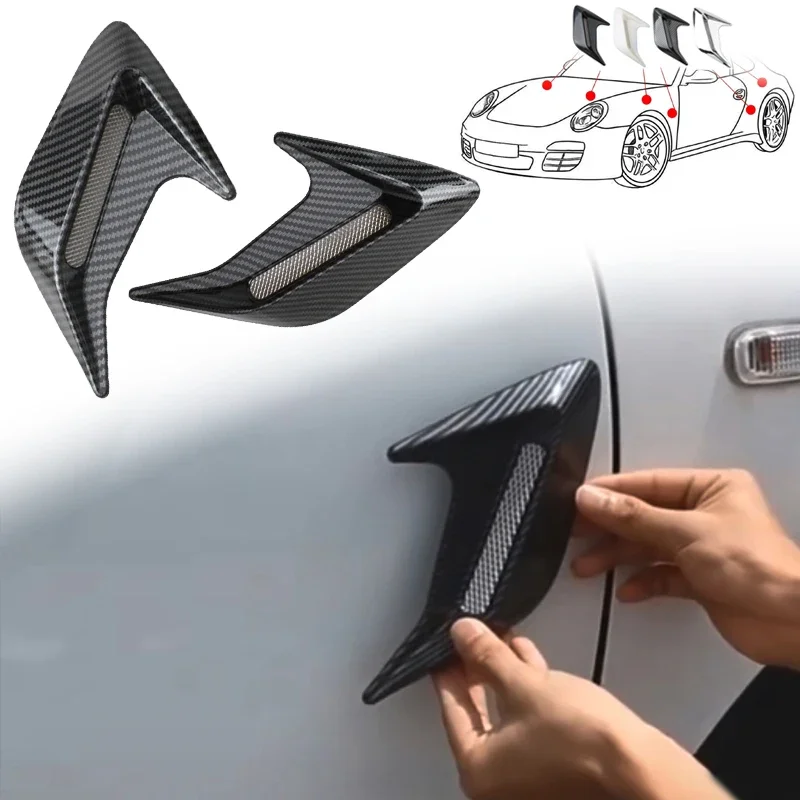 2 pegatinas 3D para ventilación lateral de coche, pegatinas de entrada de aire para guardabarros, pegatinas de ventilación lateral tipo aleta de tiburón, pegatinas decorativas para ventilación lateral de guardabarros de coche