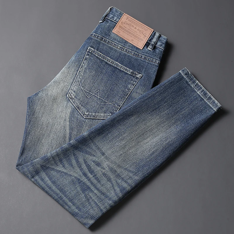 Newly Fashion Designer Men Jeans High Quality Classical Retro Blue Elastic Slim Fit Vintage Jeans Men Casual Denim Pants Hombre