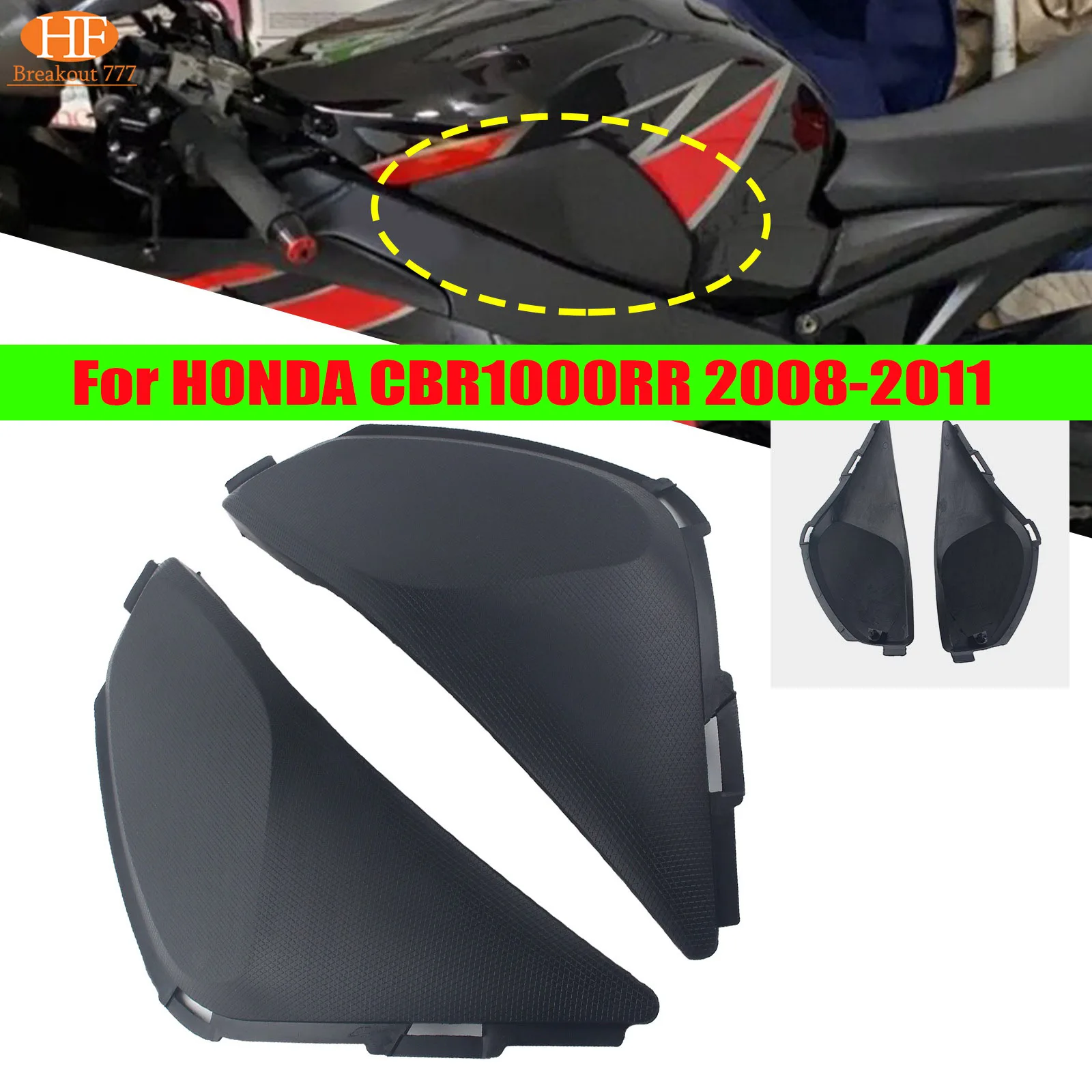 

Gas Tank Side Cover Trim Panel Fairing Black For Honda CBR1000RR 2008 2009 2010 2011 Pair