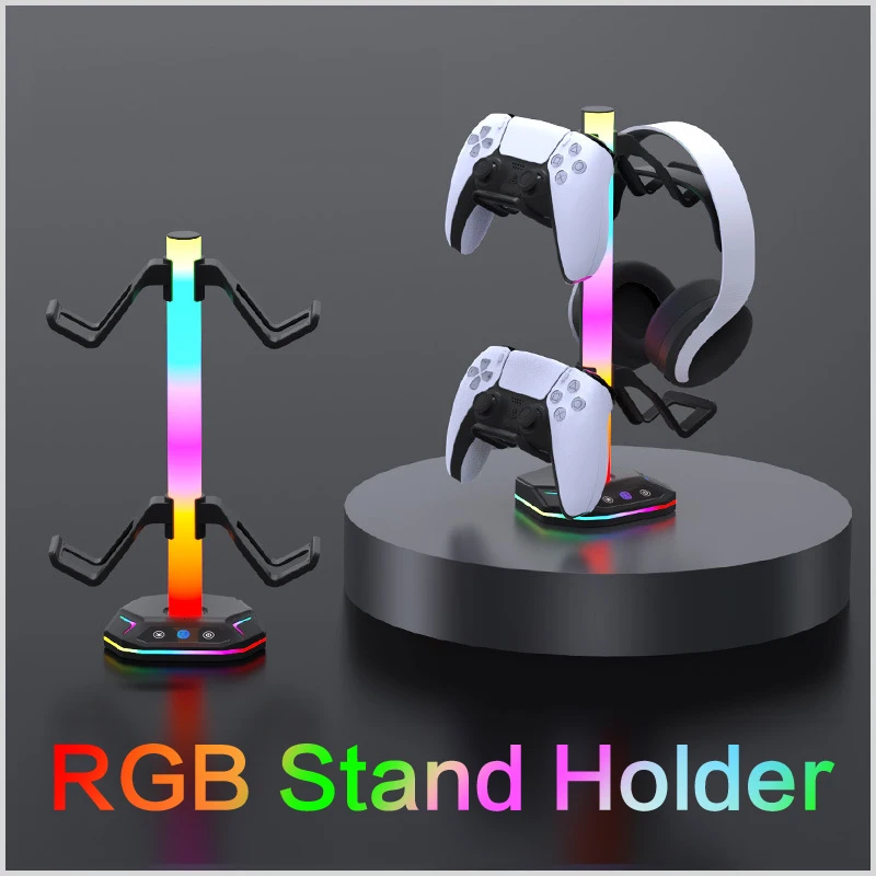 RGB Gaming Headphone Stand Rotatable Headset Stand Controller Holder USB Charging Ports Earphone Hanger Accessories for PS5 Xbox