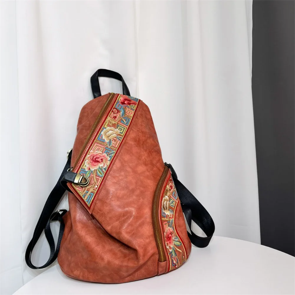 Chinese Embroidered Shoulder Bag, Retro Boho Crossbody Bag for Women  Soft Leather Bohemian Chic Commuter Purse Belt Chest Bags