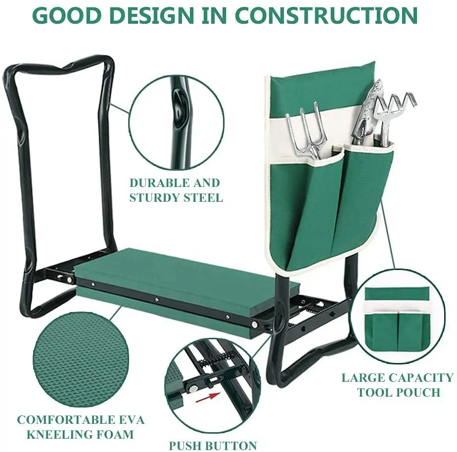 Folding Deep Seat Foldable Garden Kneeling Pad Chair Bench Seat Stool Garden Kneeler with Handles for Gardening metal