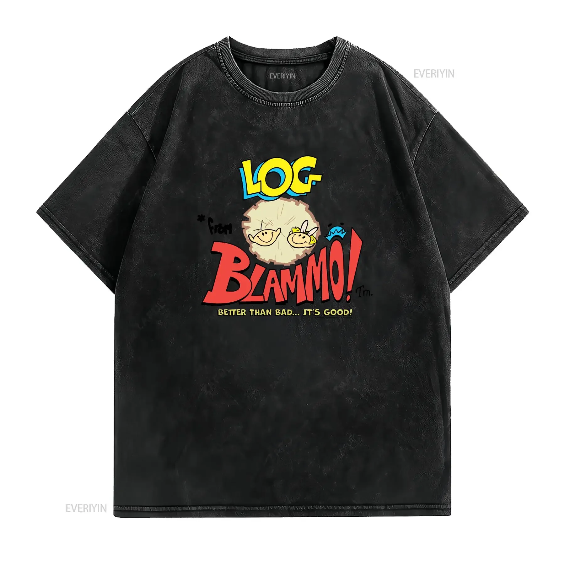 Ren and Stimpy Log from Blammo Ad Men's T Shirt vintage Washed Slightly Stretched streetwear Top For Everyday Wear Versatile