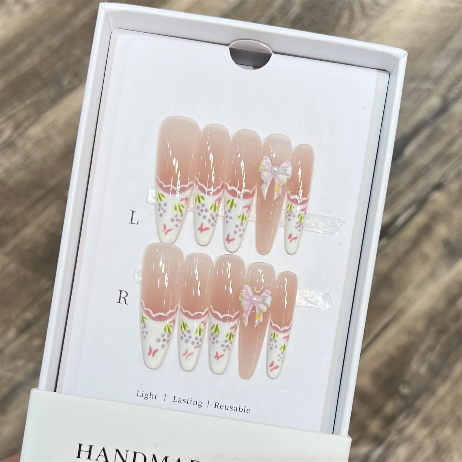 10 Stück künstliche Nägel, Katzenauge, Strass, Glitzer, zum Aufdrücken der Nägel, Schmetterlingsflügelspitzen, lange künstliche Nägel für Frauen, Maniküre, DIY