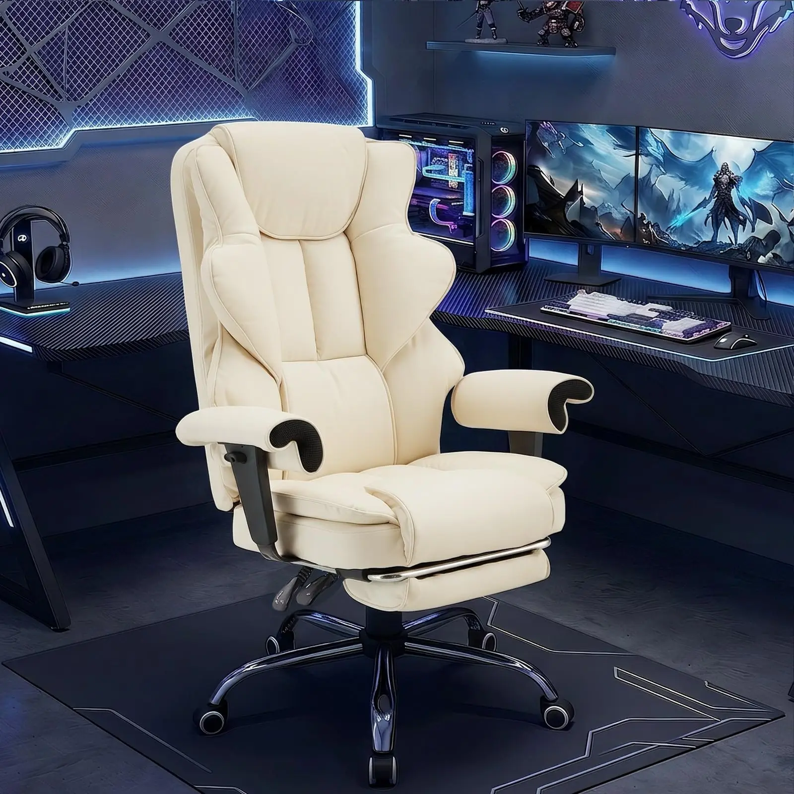 Reclining Office Chair with Foot Rest & Height Adjustable Armrest