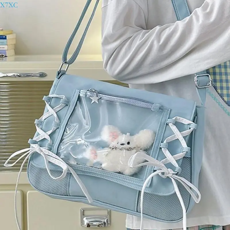 

X7XC Полупрозрачная сумка через плечо в японском стиле с модными бантами. Вместительные отделения для организации аксессуаров.